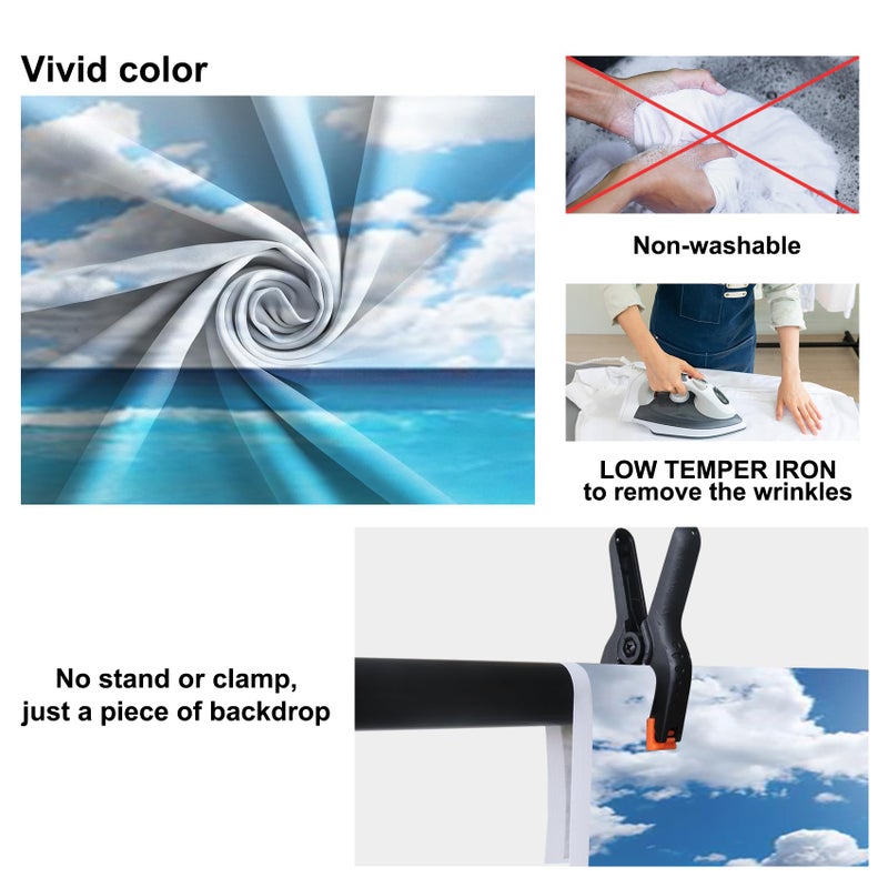 Baocicco 5x7ft Seaside Beach Backdrop Blue Pure Sea Water Backdrops Blue Sky White Cloud Seaside Wedding Tropical Siesta Back Ddrop Holiday Festival Photo Shooting Props Booth Props - Image 5